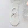 Calcetines Invisibles Bordados Finos de Verano para Mujer Estilo Japonés Calcetines de Barco Bajos Tulipán Antideslizantes Calcetines Blancos