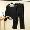 Conjunto de ropa interior térmica de cuello redondo para mujer, nuevo modelo de otoño e invierno, hecho de terciopelo alemán con forro polar cepillado de doble cara, engrosado, talla grande, top de otoño de dos piezas