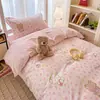 Juego de ropa de cama de tres piezas de algodón puro con diseño de Catman para dormitorio universitario, incluye sábana plana, funda de edredón y sábana bajera para cama individual