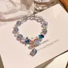 Pulseira de Cristal Criativa Pulseira de Cristal Azul Design Feminino Sentido de Design Joia de Mão Pulseira de Pedra de Cristal Flor Atacado