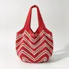 Bolso de Malla Tejida Hueca Rojo Brillante Estilo Ins Bolso Tejido de Moda Verano Gran Capacidad Estilo Perezoso Bolso de Hombro Único Tejido