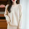 Suéter pullover sin costuras de cuello en V con rayas horizontales integradas, estilo casual, jacquard, lana pura, tejido para mujer 10