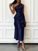 Vestido Elegante de Noche de Verano 2026 Transfronterizo Europeo y Americano de Satén de Alta Elasticidad sin Mangas de un Hombro Ceñido a la Cintura de Longitud Media