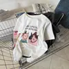 Camiseta de Manga Corta con Estampado de Gato de Dibujos Animados para Mujer, Primavera y Otoño, Estilo Preppy, Rejuvenecedora, Linda, Top Casual de Cuello Redondo, Capa Base Versátil