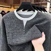 Suéter de punto con cuello Henley para hombre de comercio exterior transfronterizo, suéter casual de manga larga para otoño para hombres, camisa básica para hombres de mediana edad y jóvenes