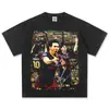 Camiseta Básica Versátil de Manga Corta para Hombre, Algodón de Fibra Larga Lavado Peso Pesado, Estilo Retro Americano, 2025, Transfronterizo, Messi, Xinjiang