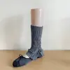 Calcetines Hechos a Mano de Color Morandi con Abertura de Botón Hasta la Mitad de la Pantorrilla Calcetines Caídos para Mujer Rayas Retorcidas Piernas Adelgazantes Calentadores de Piernas Versátiles