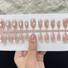 Uñas postizas de puntos rosas, uñas cortas cuadradas redondeadas de puntos, suaves y favorecedoras para otoño e invierno, uñas postizas removibles