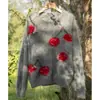 Estilo perezoso, estampado grande de cerezas, suéter de punto para mujer 100% cachemira pura, corte holgado, efecto adelgazante, material grueso