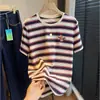 Camiseta de Manga Corta de Punto de Alta Gama Resistente Cómoda con Bloques de Color Rayas y Logo Bordado para Mujer Primavera 2026