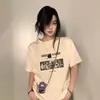 Camiseta de Manga Curta Algodão Puro Estampa de Letras Marca Tendência Estilo Retrô Americano Tamanho Plus Size, Roupa Unisex Tamanho Extra Grande Oversize para Casal