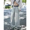 Jeans Reto Wide Leg Lavado Rasgado High Street Americano Masculino Outono Retro Solto Calças Longas Masculinas Calças de Cintura Baixa