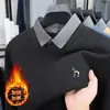 Suéter de Punto Nuevo para Hombre de Invierno Suéter Forrado de Polar Moda Bordado de una Pieza Terciopelo Engrosado Camisa Cálida Cuello de Lana Suéter