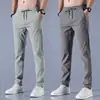Calça Casual de Seda Gelada Estilo Coreano 2023 Masculina de Verão Fina Tendência Solta Reta Respirável Calça Esportiva para Trabalho e Trabalho