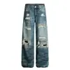 2025 Nuevos Pantalones Retro Desgastados Sucios Azules Lavados de Pierna Ancha Scimitar Holgados para Hombres y Mujeres