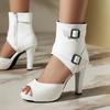 Hebilla de Cinturón Estilo Nuevo 2026 Botines Cortos para Mujer, Botines Cortos de Plataforma con Tacón Alto Grueso, Sandalias Peep-Toe, Tallas 32-43, Sandalias de Exportación