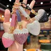 Chaveiro Criativo da Moda com Fivela Redonda e Coração de Strass, Lindo Pingente de Coração de Argila com Strass para Bolsas de Meninas, Alto Valor Estético