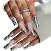 Colección Popular de Pegatinas para Uñas de Comercio Exterior, Estilo Francés Europeo y Americano Uñas Postizas de Chica Popular, Uñas Cuadradas Largas Usables con Pedrería