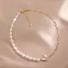 Collar de perlas de agua dulce con diseño de nicho coreano para mujer, colgante de perla barroca cuadrada de forma especial, cadena de clavícula para mujer