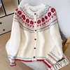 Suéter jacquard floral Fair Isle, malha macia e aconchegante para mulheres, cardigã pulôver, top casaco de designer para outono e inverno