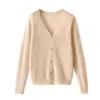 2026 Principios de Otoño Nuevo Estilo Suéter 100% Cachemira Pura Cardigan para Mujer Corte Calado Cuello Redondo Manga Larga Color Puro Chaqueta de Punto