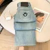 Jeans de Pierna Ancha Bordados con Sonrisa para Mujer Invierno Tendencia Combinan con Todo Nuevo Cintura Alta Adelgazantes Pantalones de Pierna Ancha Estrechos