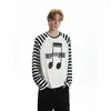 Camisa base de manga longa de alta qualidade, ajuste slim, listrada com notas musicais em tom levemente escuro, estilo raglan, para homens e mulheres