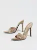 Sandalias de tacón alto para mujer, punta fina, acabado espejo, textura de piel de serpiente, mules, primavera/verano, para eventos nocturnos, fiestas, de moda, en stock, calzado para mujer