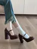 Primeiro Encontro com Sapatos de Salto Alto Estilo Vintage, Laço Marrom, Sapatos Mary Jane de Alta Qualidade, Sapatos Sociais Elegantes de Corte Baixo