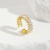 Venta Caliente Transfronteriza Cobre con Incrustaciones de Polvo de Diamante Anillo Abierto Blanco Joyería de Personalidad Lujo Ligero Geométrico Ovalado Cuadrado Anillo Ajustable