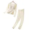 Ropa interior térmica antibacteriana de 10A para mujer, con lana para abrigar, diseño sin costuras, corte ajustado y un aspecto hermoso que favorece la figura, completa con un conjunto de top y pantalón térmico