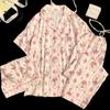 Pijama de conejo de dibujos animados estampado para mujer primavera y verano nuevo algodón nube manga corta tres piezas ropa para el hogar foto real al por mayor