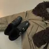 Mocassins Brogue da Moda Retrô para Mulheres com Fivela de Cinto, de Calçar, Forrados com Lã, Bico Quadrado em Couro