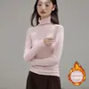 260g Yousi elegante cálida cepillada de cuello alto capa base para mujer camiseta de manga larga de otoño e invierno con hombro normal