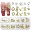 Caja Transfronteriza de 12 Compartimentos Joyería de Aleación para Uñas Navidad Adornos para Uñas Copo de Nieve Campana Guirnalda Oro y Plata Accesorios Decoración de Uñas