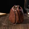 Bolsa para monedas de cuero encerado con cordón Estilo Retro Mini Cuero Suave Bolsa Pequeña de la Suerte Becerro Completo Joyería Monedas Cartera Pequeña