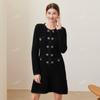 Exclusivo transfronterizo para diseño de nicho elegante estilo pequeño y fragante manga larga cuello redondo industria pesada de doble botonadura vestido de punto mujer