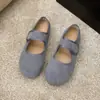 Sapatos Femininos Simples de Velcro para Calçar 2026 Outono Novo Bico Redondo Camurça de Couro Raso para Calçar ao Ar Livre