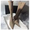 Nuevas botas de caña alta elegantes de tacón de aguja estilo coreano, de punta, elásticas, ajustadas, para otoño e invierno, botas largas por encima de la rodilla para mujer en tallas grandes