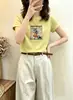 Camiseta feminina de algodão canelado com fonte física de treze fileiras, direto da fábrica, top justo de manga curta, fornecimento exclusivo da segunda leva de verão