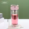 Copo de Água de Vidro Borossilicato Resistente a Altas Temperaturas, Xícara de Chá de Vidro de Camada Dupla, Selado com Tampa, Copo Portátil, Copo de Água para Casa