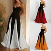 Verão 2026 Novo Estilo Transfronteiriço Europeu e Americano Comércio Exterior Moda Feminina Elegante Casual Patchwork Color Block Vestido de Alça com Barra Larga