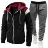 Nuevo conjunto de sudadera con capucha casual deportiva y pantalón de moda con bloques de color para hombre de comercio exterior transfronterizo