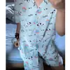 Pijama con Estampado Completo de Cachorros Azules para Mujer, Conjunto de Dos Piezas con Camiseta de Manga Corta y Shorts para Verano, También Pueden Usarlo las Niñas como Ropa de Casa