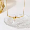 Brincos de Tarraxa Borboleta Francesa com Nó Laço Cordão de Pérolas de Água Doce Colar Aço Inoxidável Doce Temperamento Presente para Melhor Amiga Joias