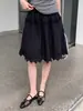 [Sem Trocas ou Devoluções] Saia de Bolo com Renda e Crochê Estilo Evasê Cintura Alta Comprimento Médio Saia Estilo Coreano para Mulheres Ye0133