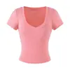 Camiseta de Manga Corta con Escote en V que Favorece la Figura y Ceñida a la Cintura, Estilo Dibujo Animado, Nuevo Básico de Verano Delgado, Top Corto Base para Mujer