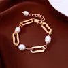 Pulsera de Cadena con Perlas Chapada en Oro Real de 18 Quilates Europea y Americana con un Diseño Único, Pulsera de Nicho, Joyería de Moda y Tendencia para Mujeres