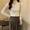 Suéter de punto hueco de moda para mujer Otoño/Invierno 2026, Top de punto de manga larga con cuello alto medio Primavera/Otoño