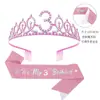 Set de dos piezas de diadema y cinturón con corona brillante de strass para niña europea y americana, cinturón de etiqueta, decoración de cumpleaños, artículos para fiestas en stock